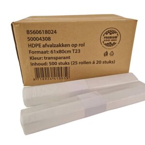 Plastic zakken 61x80 T23 Transparant  (25 rollen á 20 stuks)
